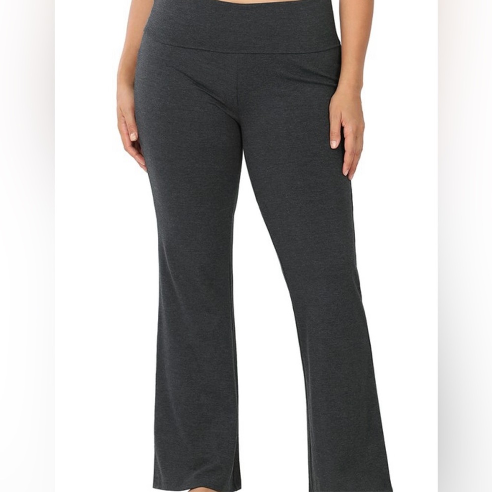 002 Plus Size Cotton Cotton Spandex Flared Leggings Charcoal Gray